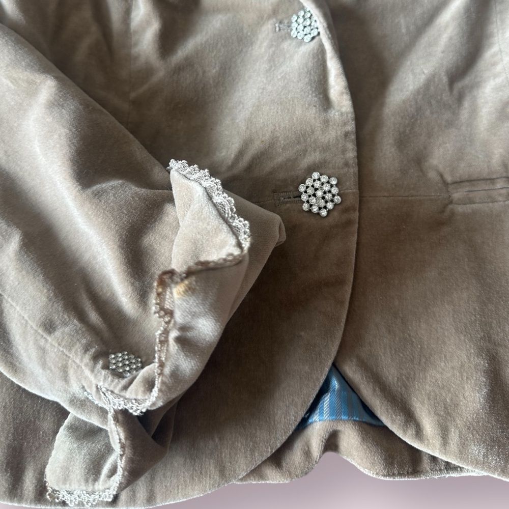 Women’s Old Navy Taupe Velvet Blazer Jacket Crystal And Lace Detail Size Med - Picture 3 of 9